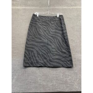 Light A Line Skirt Womens 6 Gray Zebra Print Cotton Stretch Back Zip Modern